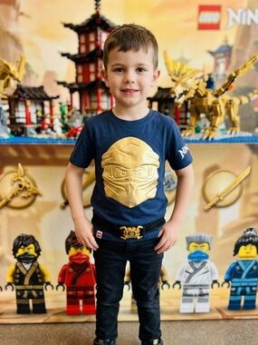 H&M Ninjago Lego Navy T‑Shirt with Metallic Gold Ninja Detail